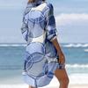 Womens Casual Summer Beach Dress Pocket Lapel Long Sleeve Printed Shirt Tops