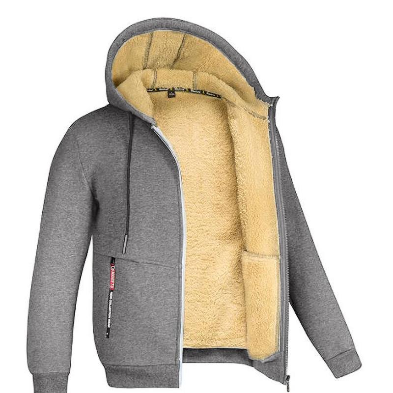 Hoodies Men Autumn Winter Thicken Fleece Sherpa Jacket Zip Up Hooded Coats Zipper Pockets Wear