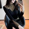 Autumn/Winter Rhinestone Long-Sleeve Top: Age-Reducing, Warm, Half-High Collar Fleece Base Layer Shirt
