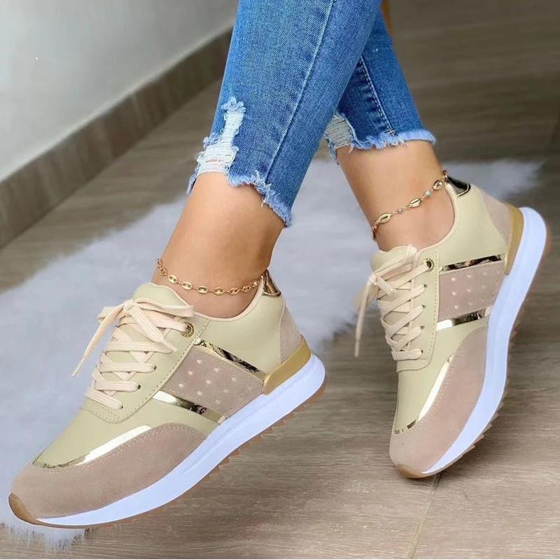 New Women Sneakers Platform Shoes Leather Patchwork Casual Sport Shoes Ladies Outdoor Running Vulcanized Shoes