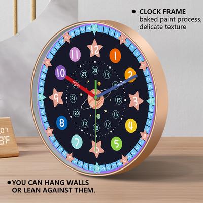 Time Teaching Wall Clock, 14 Inch Early Education Silent Clock with Large Colorful Numbers, Learning Clock for Kids Bedroom