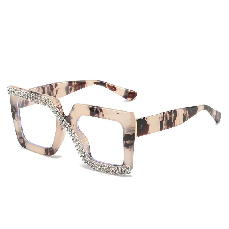 Diamond-Encrusted Glasses Frame, Personalized Punch, Colorful Square Frame Glasses, Hip-Hop Flat Glasses.