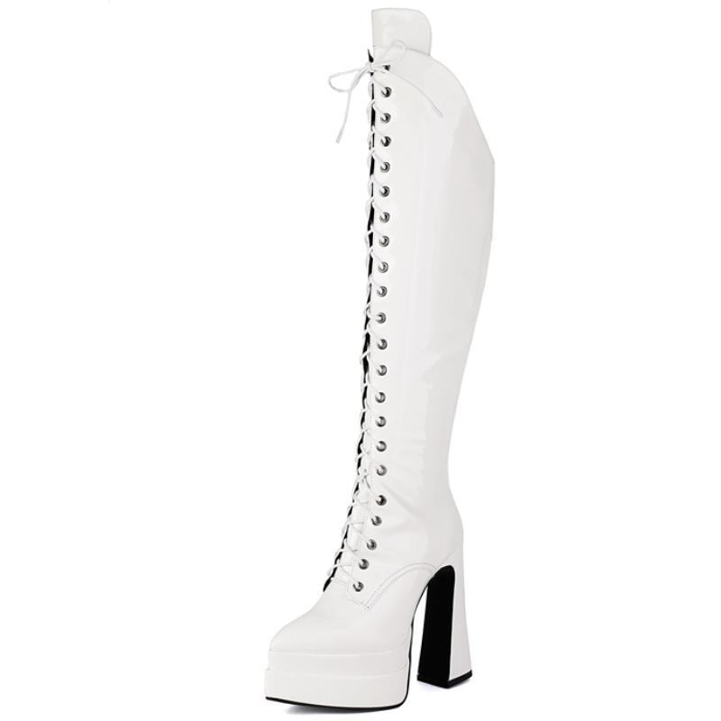 

Platform Knee High Boots 2025 Sexy Point Toe Women s High Boot Fashion High Heels Black White Red Fetish Long Party Shoes Ladies 34 белый