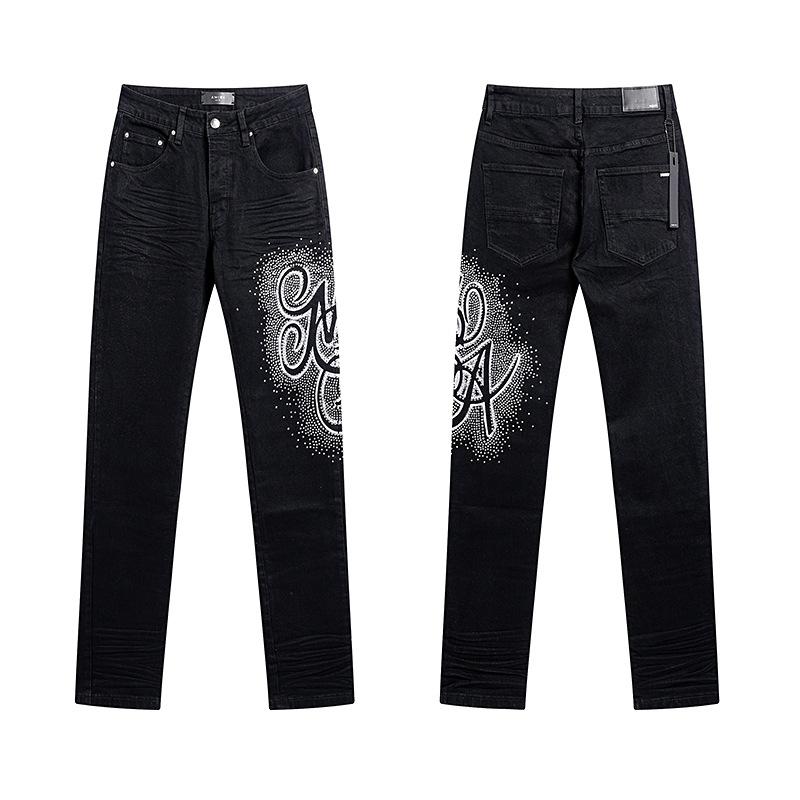 Purple Brand Ink Printing Meichao High Street Retro Ripped Casual Trend Denim Horn Pants Small Feet