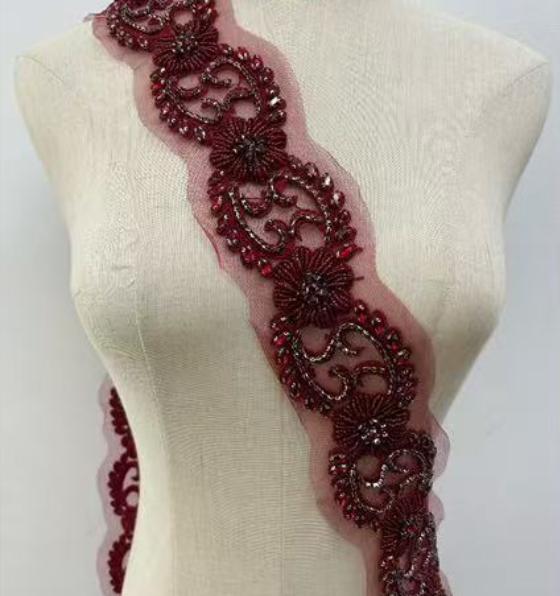 RM-800 Handmade Rhinestone Beaded Lace Trim Applique Sequin Beaded Trim for Bridal Beaded Trimming