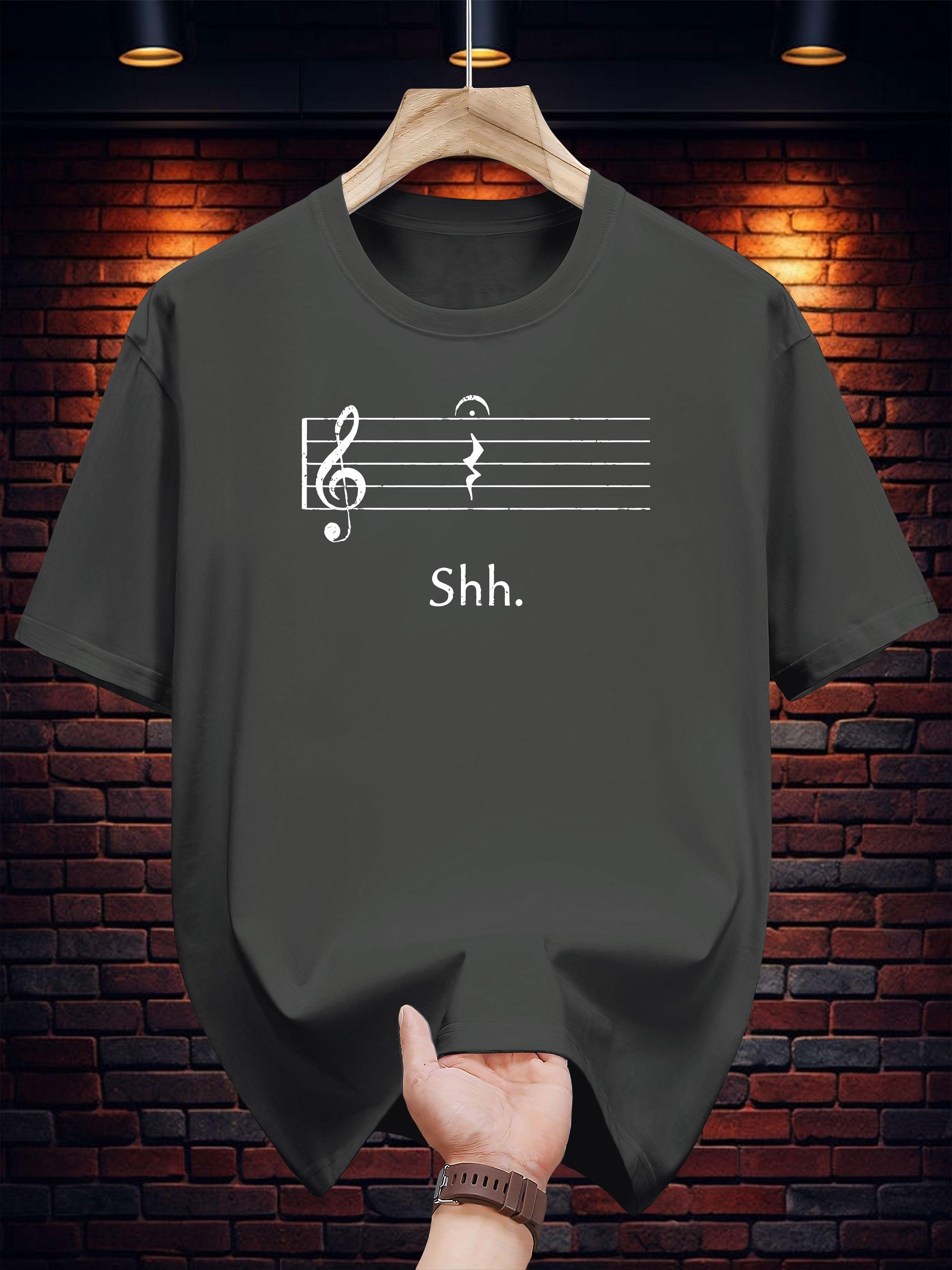 

Graphic T-shirt - Casual Summer Short Sleeve Tee with Treble Clef & Shh Print XXXL