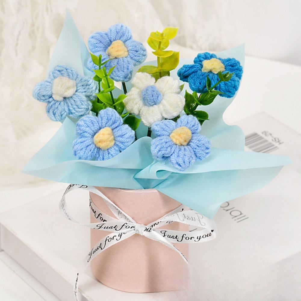 Fertiger Häkelblumenstrauß Sahnetörtchen Blume Handgemacht Künstliche Blumen Deko Gestrickter Blumenstrauß