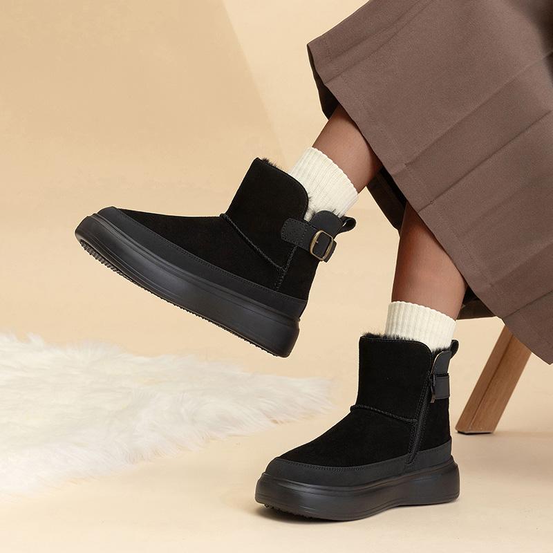 TUINANLE Thick Soled Short Sleeved Snow Boots for Women Versatile with Thick Fleece and Anti Slip Warm Cotton Shoes