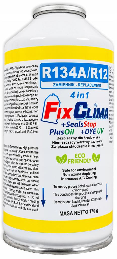 R134A Refrigerant Gas for Car AC Recharge, 4-in-1 Fix Klimy