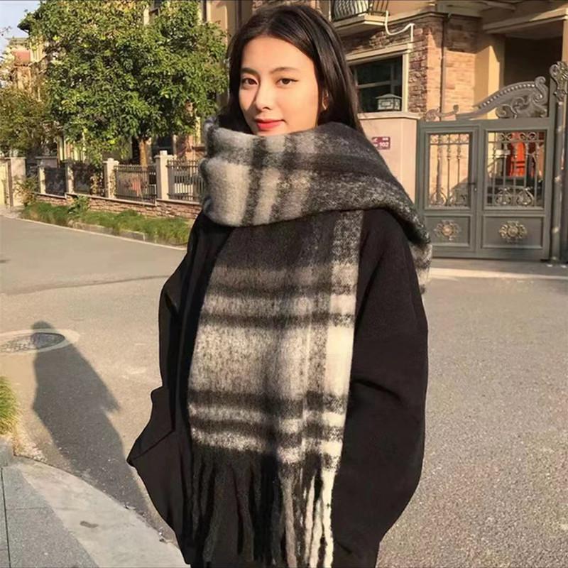 Hochwertiger Schal im koreanischen Stil mit Karomuster: Warmer, verdickter Kaschmir-ähnlicher Schal für Studenten und Paare
