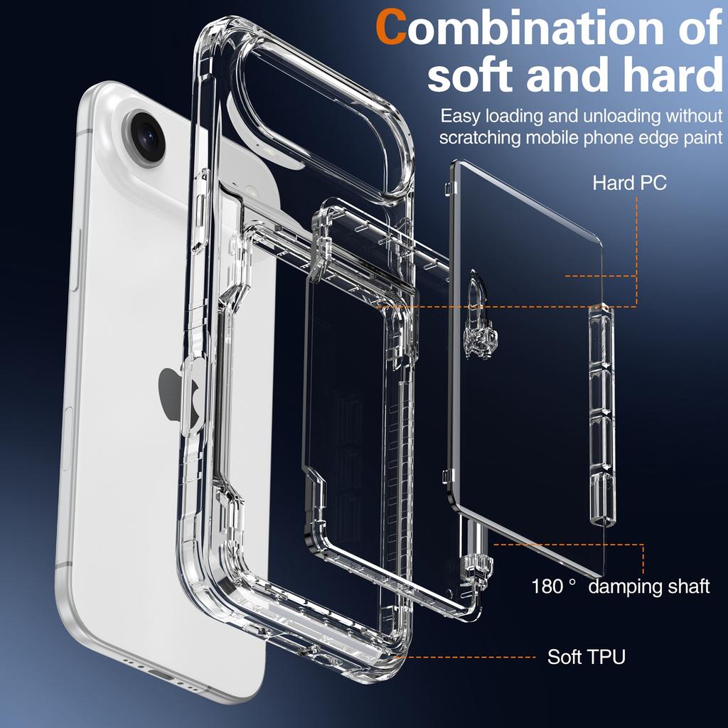 For iPhone Air Clear Case PC + TPU Phone Cover Card Holder Kickstand