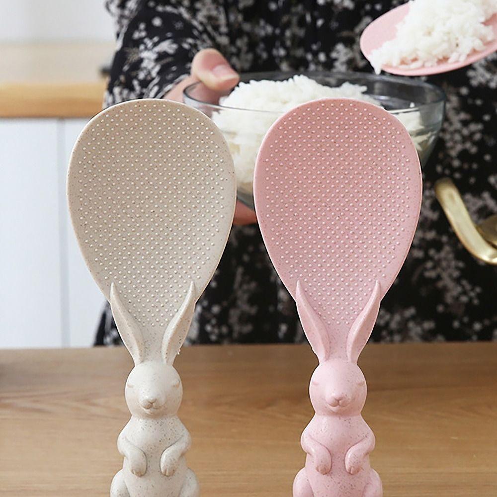 Plastic Wheat Straw Rice Spoon Cute Rabbit Rice Shovel Hot Rice Spoon  Home Kitchen