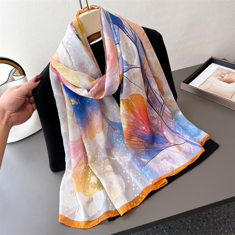 180*70cm Elegance Print Scarf Women Fashion Big Shawls Gauze Large Scarves Bandanna Hijab Long Wrap Travel Sunscreen Beach Towel