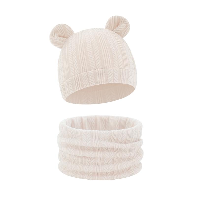 Reversible Infant Winter Hat Neck Warmer Combo Stretchy Cotton Blend 2 in 1 Baby Beanies Scarf Set for 8 to 36 Month Olds