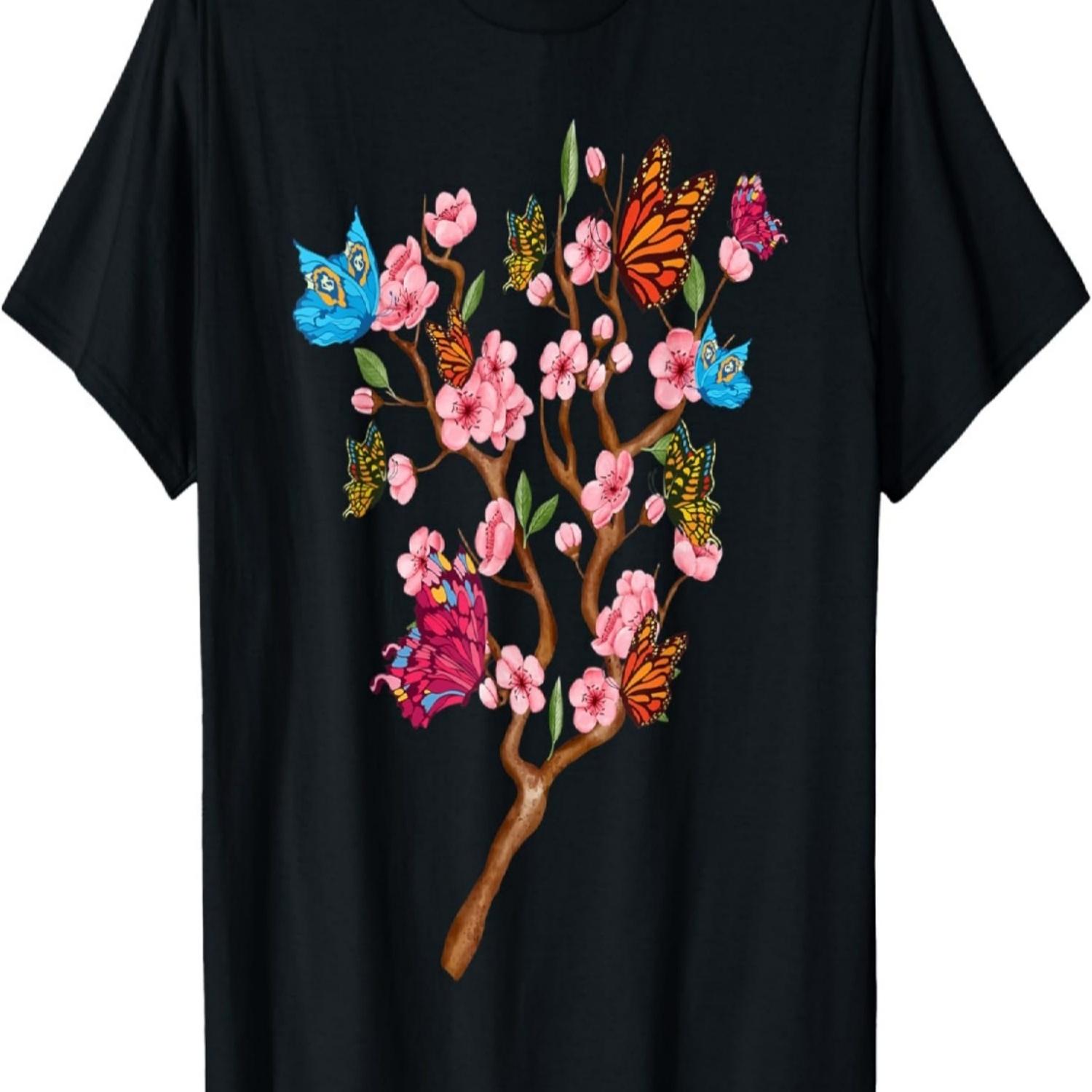 Lepidopterist Sakura Cherry Blossom Insect Flower Butterfly T-Shirt(1) S чёрный