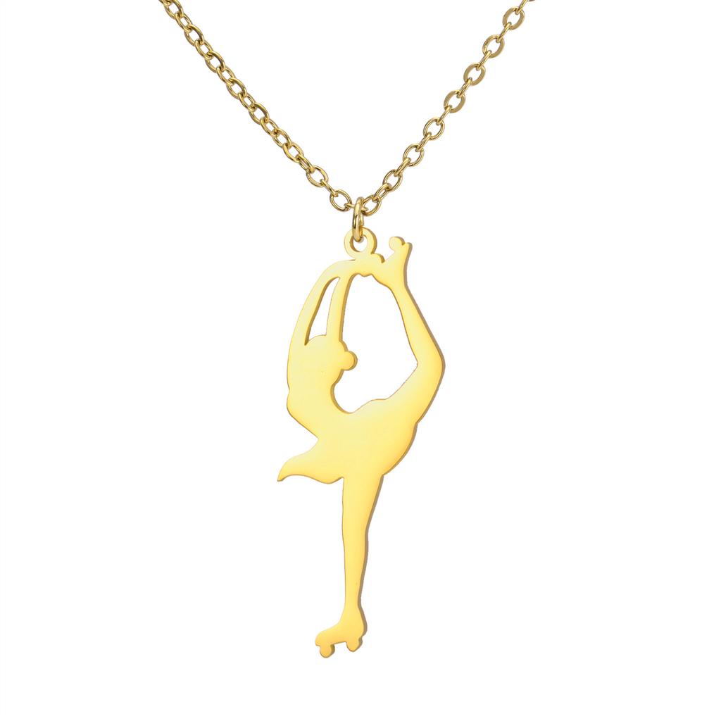 Minimalist Titanium Steel Cut Inline Skating Action Pendant Necklace