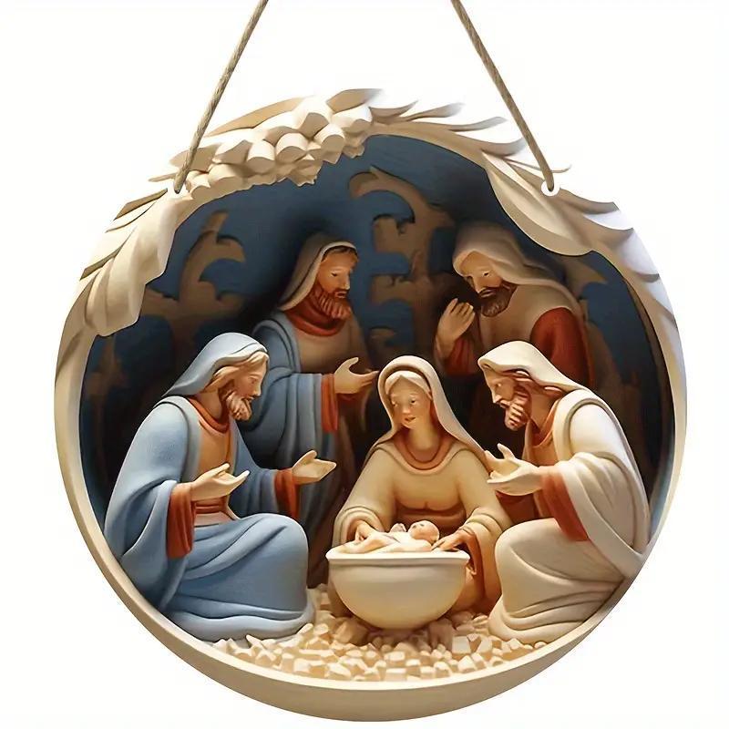 Dřevo 1ks Panna Maria Ježíš a Josefova rodina Dřevěné ozdoby Znamení Scéna Ozdoby 8in/20cm 2D Rovina Závěsná Domov na Dveře, Zeď, Domov, Pokoj