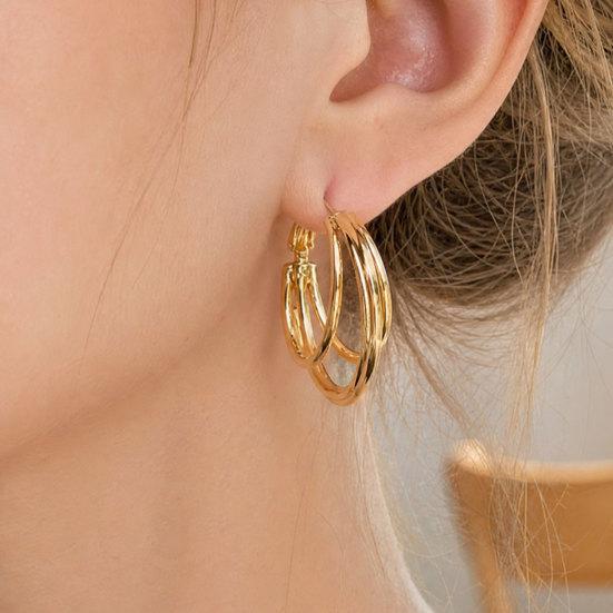 1 Pair Gold/Silver Hoop Earrings for Women, Chunky Triple Split Hoop Earrings, Multi Hoop Statement