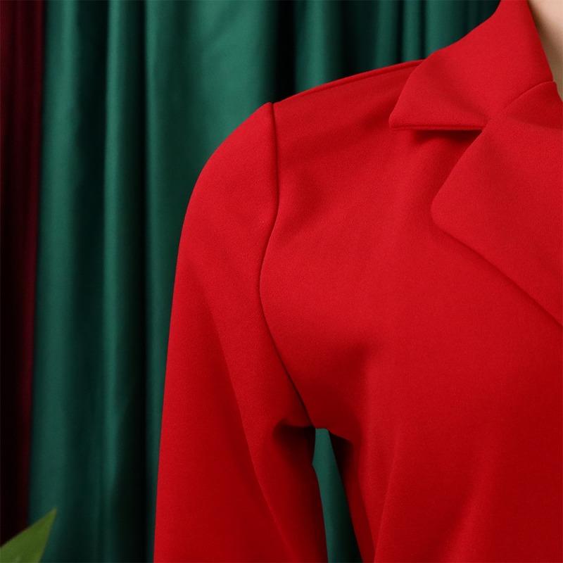 Übergröße Damen Blazer Kragen Schnürung Taille Falten A-Linie Kurzes Kleid
