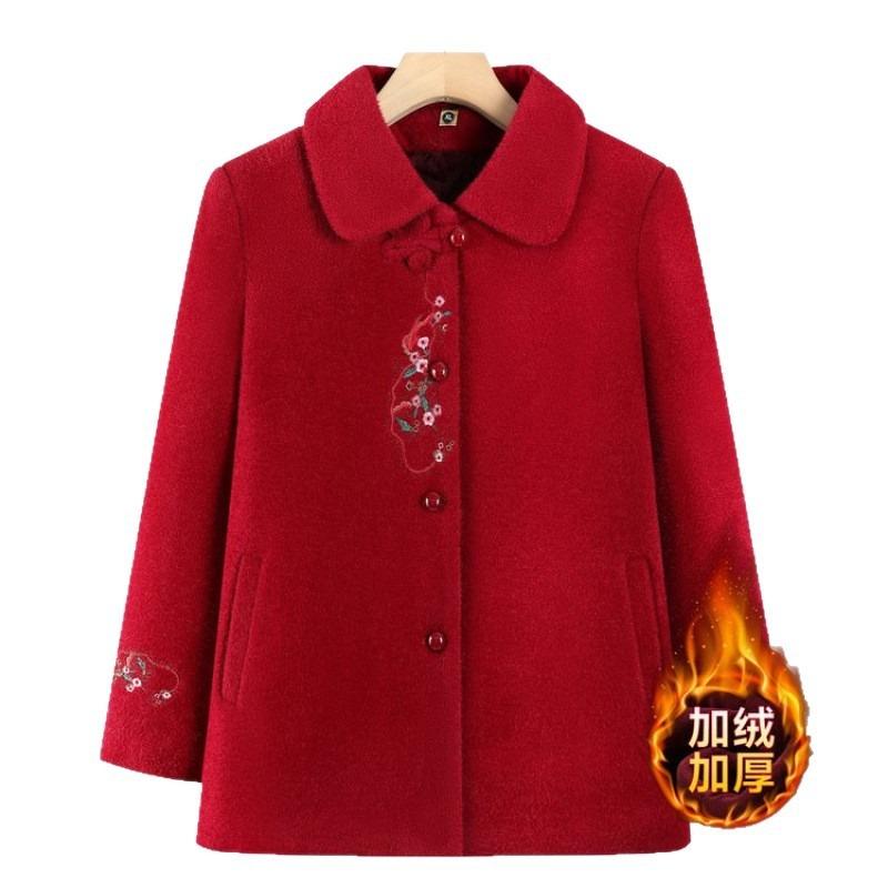 Medium and elderly winter woolen coat grandma autumn and winter plush top elderly mother thickened clothes thickened