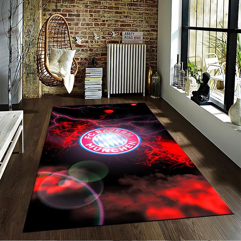 "FC Bayern München Logo Carpet with Red Lightning Design Floor Mat" Suitable for Use As an Anti-slip for Living Room Bedroom Sofas