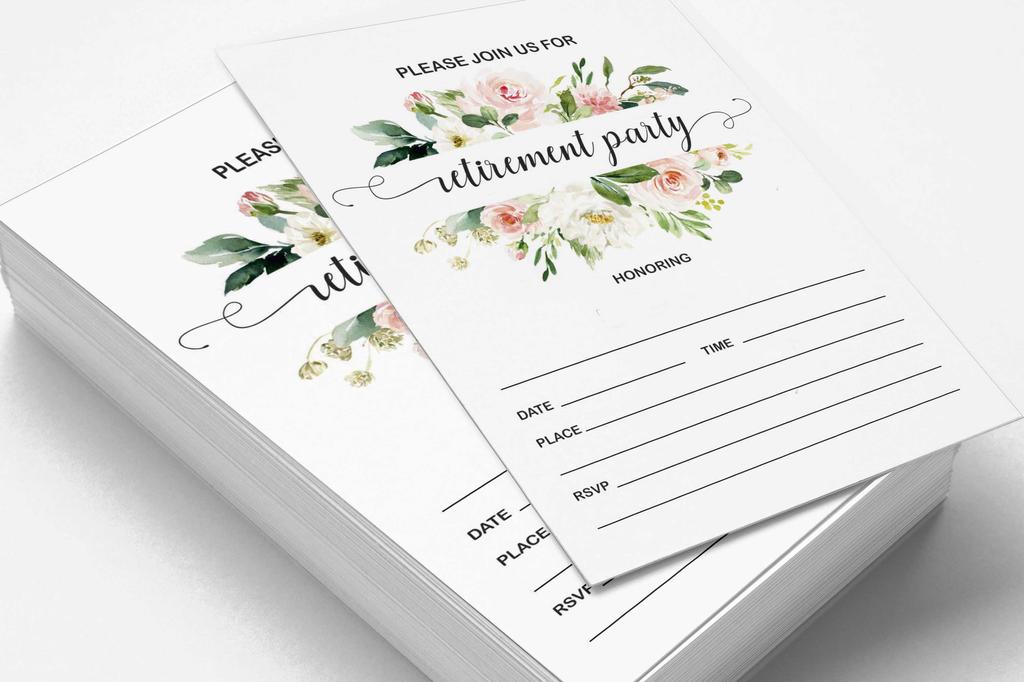 Inkdotpot Pack Of 30, Join Us Invitations With Envelopes, Retirement Party Celebration Floral Invite Cards Fill-In Style Party Supplies 5 X 7 Inches