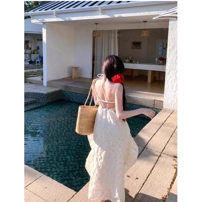 Neck Dress Women's Summer Seaside Halter Long Dress Super Fairy Temperament Loose a Word Skirt Holiday Style