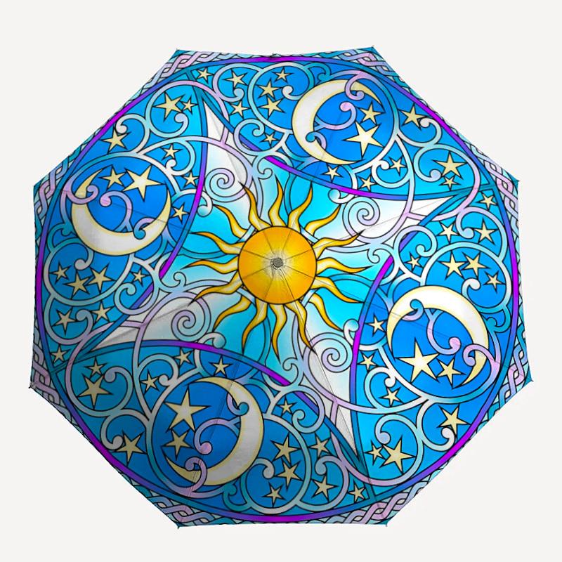 

1pc Sun Moon Stars Mandala Automatic Open/Close Umbrella with Windproof, 8-Rib Sturdy Canopy, , Outdoor Accessory, Ideal for Gifts yy251117114