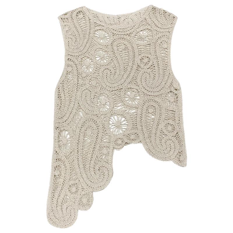 Retro Chic Crochet Crop Top: Sleeveless, Hollow Design 404