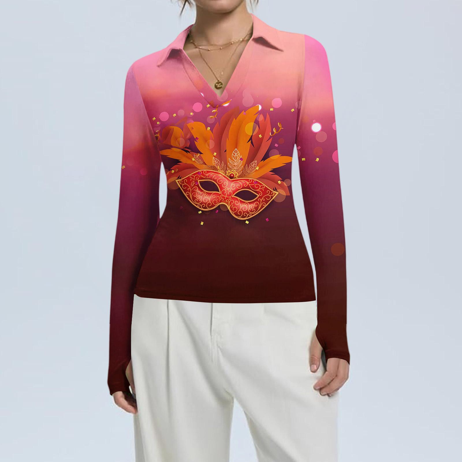 

Женская Мода Повседневный Принт V-образный Вырез Длинный Рукав Застежка на Пуговицы Топ S розовый