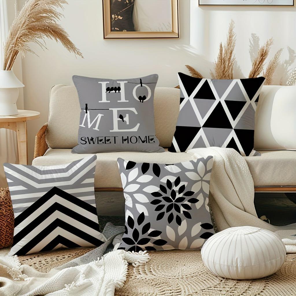 Fashionable and Simple Black and White Gray Geometric Pattern Printing Pillowcase Sofa Cushion Cover Home Room Decoration