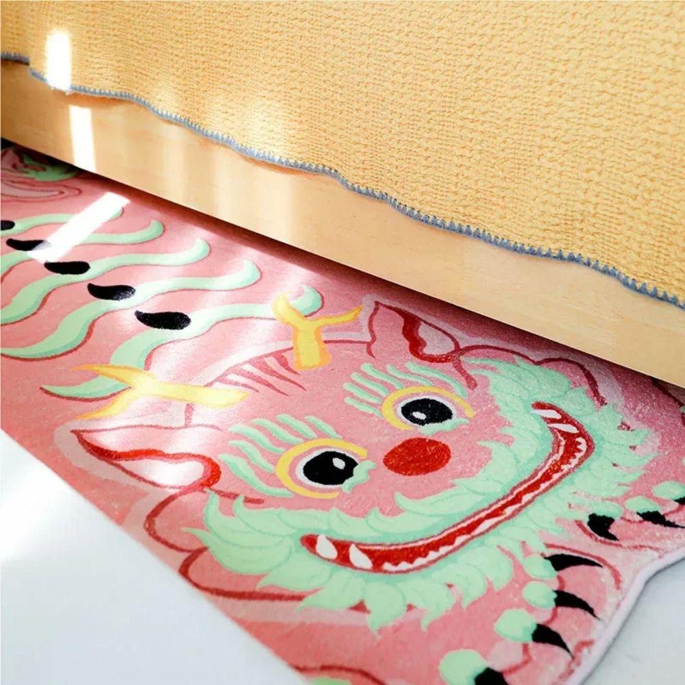 Pink Dragon Bedroom Rug Soft Fluffy Living Room Area Rug Home Decor Furry Children's Floor Mat