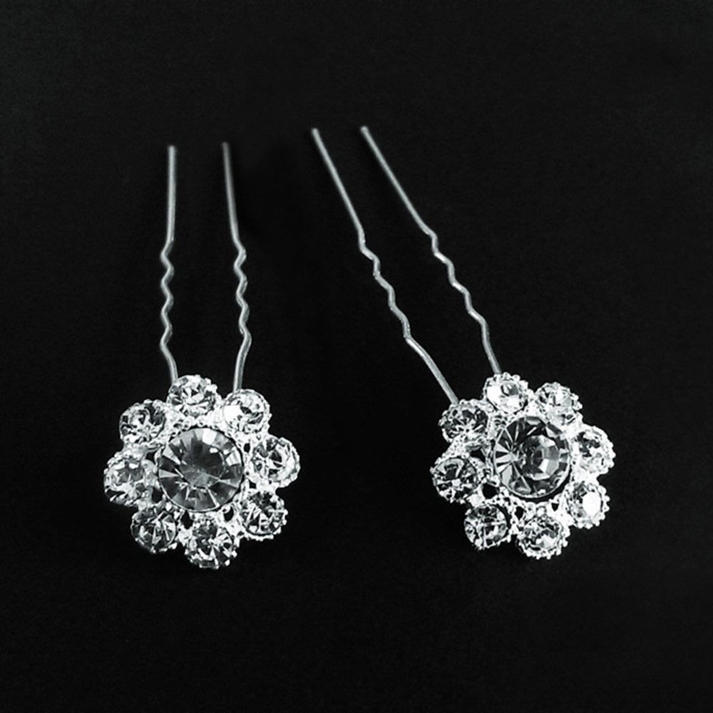 5Pcs Fashion Bridal U-shaped Rhinestone Pearl Flower Hairpin Metal Hair Barrette Rhinestone Hair Clip Crystal Flower Hair Fork