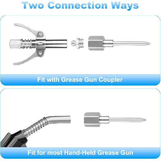 7PCS Grease Gun Needle Accessory Set, 5 PCS Grease Gun Needle Tip, 1 Bearing Grease Injector Needle Adapter, 1 Rubber Nipple Adapter, Detachable