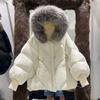 European winter new raccoon big fur collar hooded down jacket women's medium and long thickened warm knitted sleeve jacket