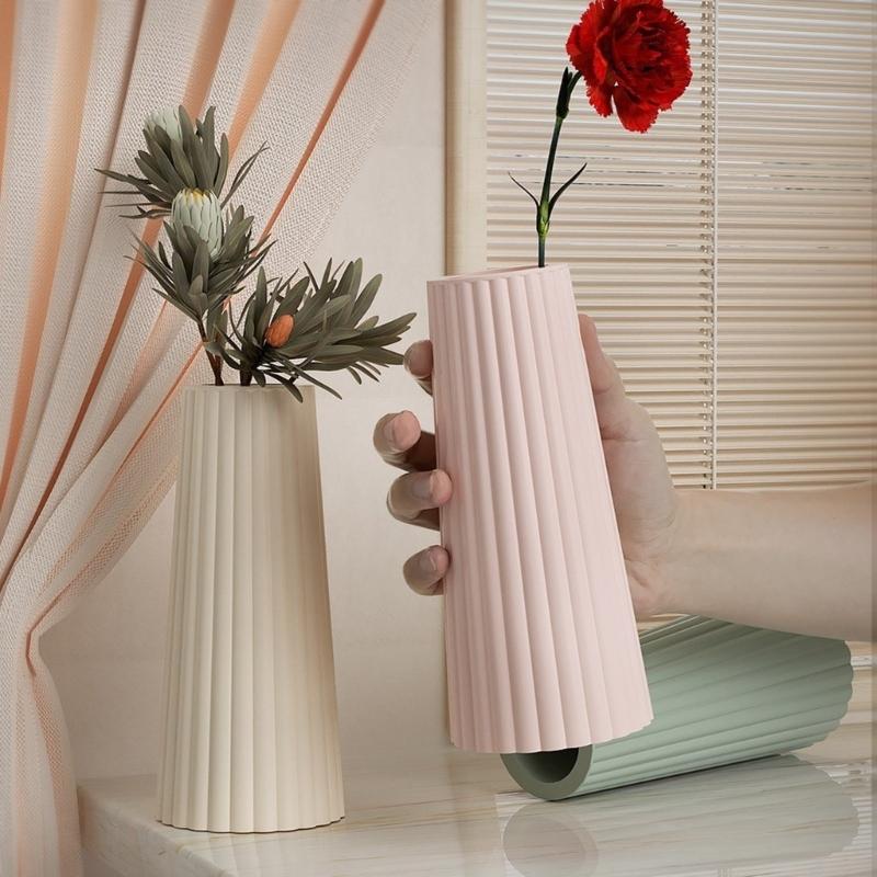 2 Pcs Striped Flower Vase Silicone Molds Flower Container Epoxy Resin Mold Plaster Pen Holder Mold for DIY Crafts
