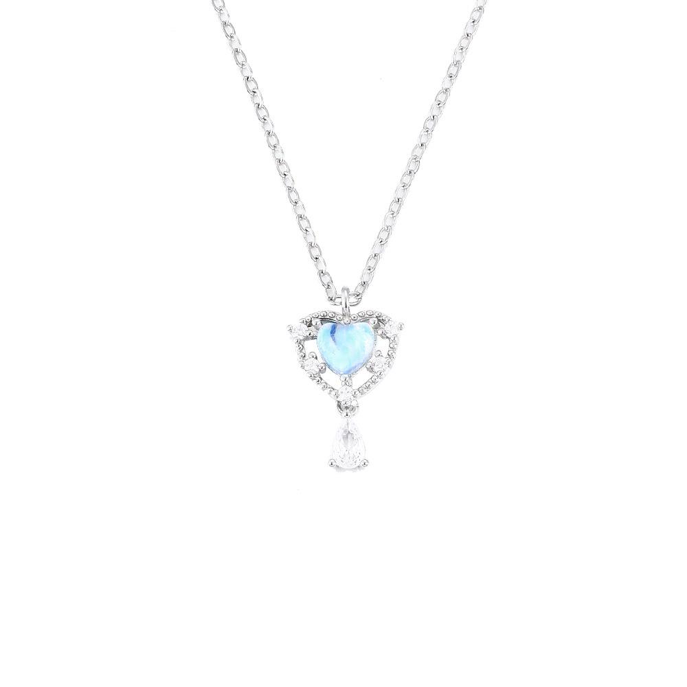 

Ожерелье из стерлингового серебра S925 с лунным камнем, любовное ожерелье, французский легкий роскошный бриллиант, подвеска в форме капли воды в форме сердца, цепочка на ключицу