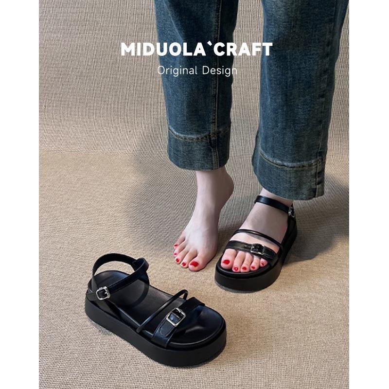 Sheepskin version~ thick-soled height-increasing sandals for women's summer wear 2025 new summer fashion high-end French cool slippers