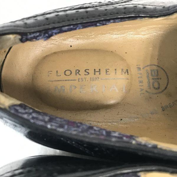 80s-90s? Vintage/FLORSHEIM Imperial/Leather Semi-Brogue Straight Tip Shoes/10.5EEE/28.5/Black/(USED)