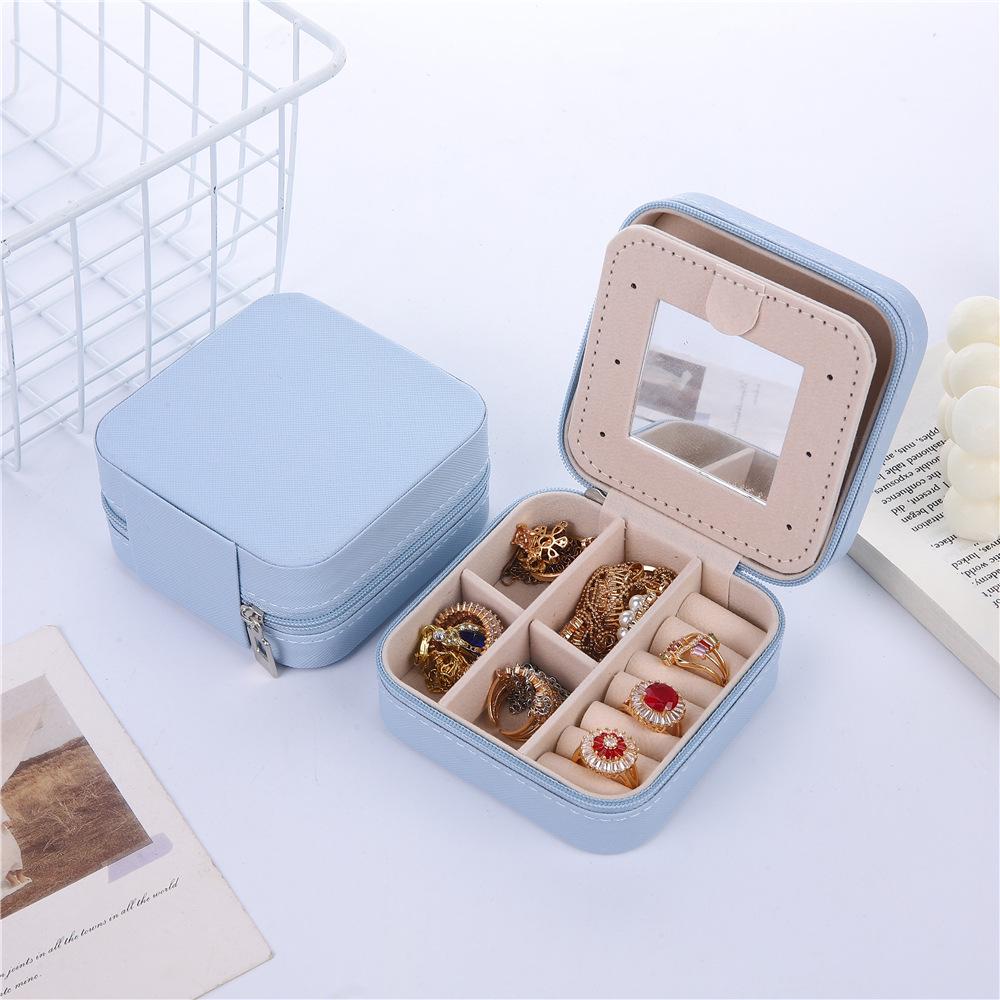 Compact Zippered Jewelry Box with Mirror – Stylish Travel Case for Rings, Earrings, and Accessories