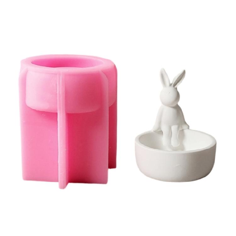 Cartoon Animal Candlestick Silicone Molds Ornament Rabbits Candle Holder Molds for Candle Holder Making Plasters Mould