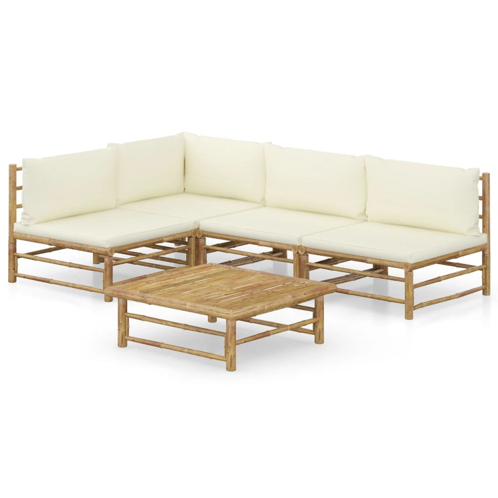 Salon de jardin 5 pcs avec coussins  crème bambou