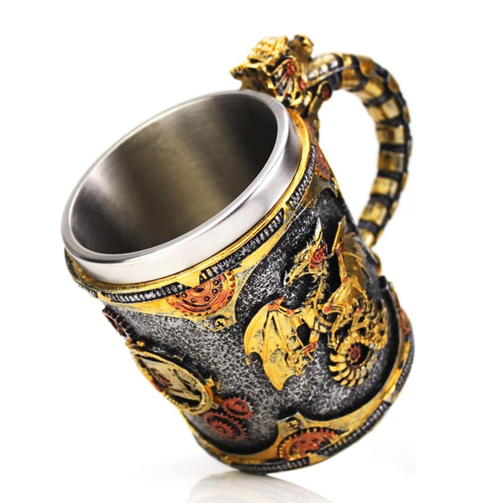 Vintage Medieval Steampunk Dragon Mug Stainless Steel Coffee Cup Metal Mechanical Loong Beer Cola Drinks Tools Men Office Gifts