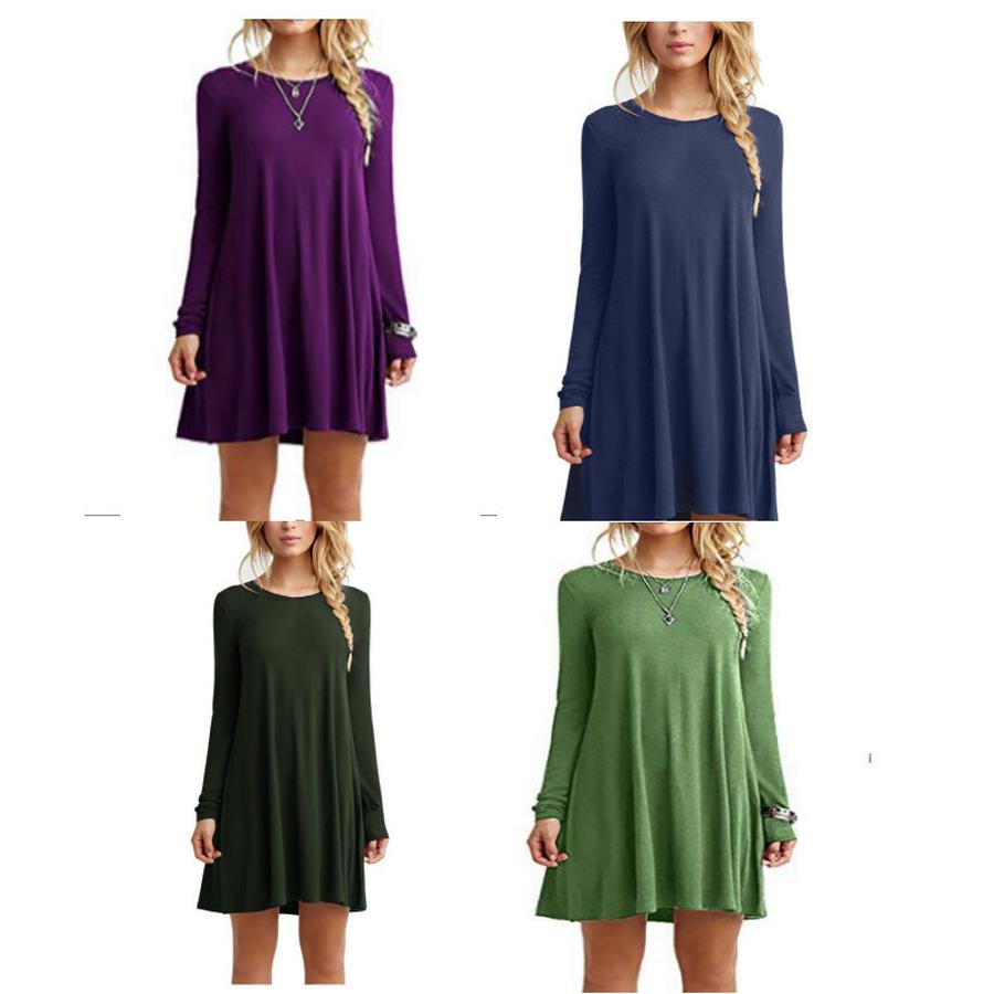 Klobiges Herbst Winter Neuer Stil Locker Geschnitten Einfarbig Langarm Freizeitkleid