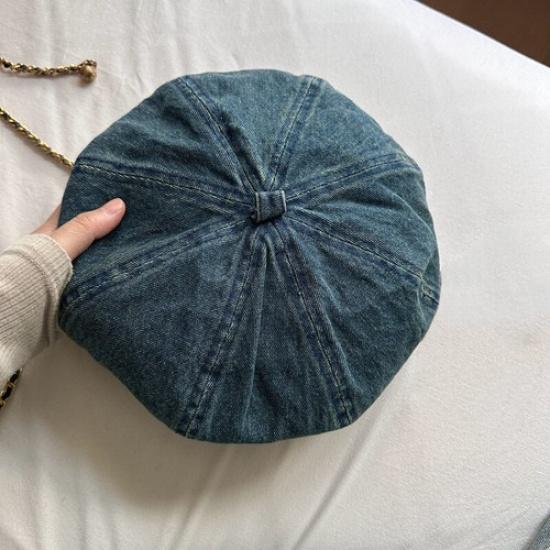Lady Japanese Oversized Denim Beret Hat Retro Cabbie Painter Newsboy Cap Beret темно-синий