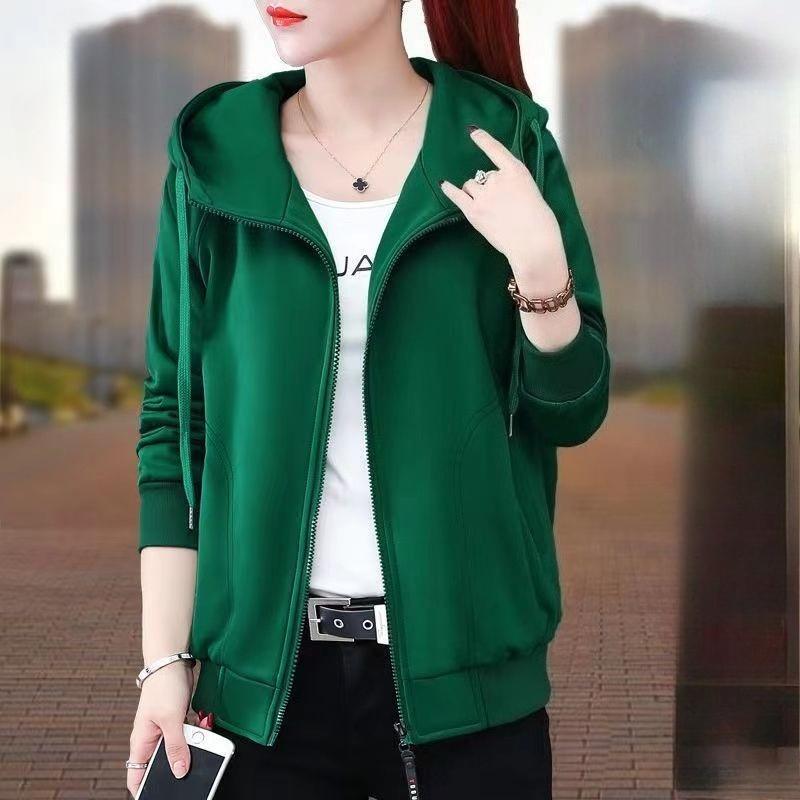 

Womens Solid Color Hoodie Jacket Loose Fit Casual Zip Up Sweatshirt Spring Autumn Fashion Outerwear M зелёный