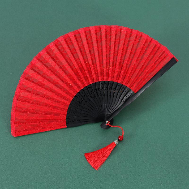 Classic Black Lace Cheongsam Folding Fan - Portable Chinese Style Summer Dance Fan for Ladies