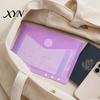 Subject Sorting File Organizer Plastic Folder with Label Pocket, Hook And Loop Closure Clear Push-type Round Buckle Poly Envelope Document Folder,