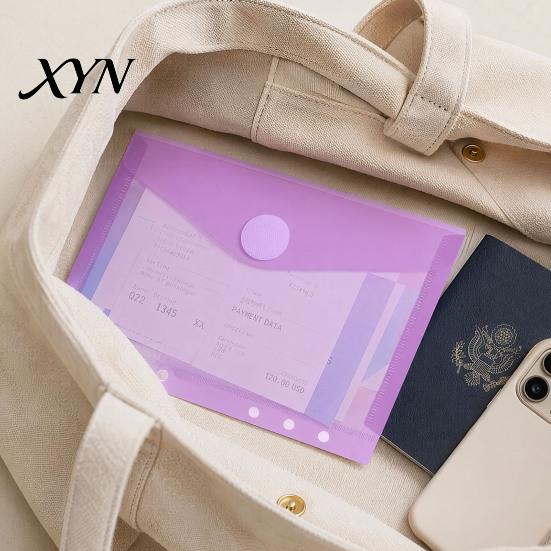 Subject Sorting File Organizer Plastic Folder with Label Pocket, Hook And Loop Closure Clear Push-type Round Buckle Poly Envelope Document Folder,