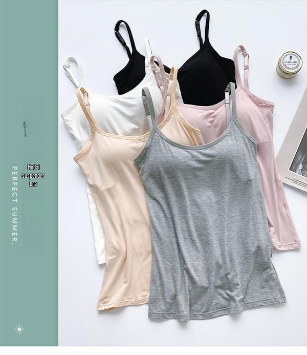 Modal Backless Slim Fit Suspender Jumpsuit with Chest Pads - Women's Seamless Bra-Free Summer Wear